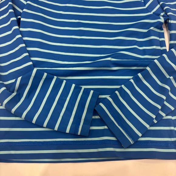 Hanna Andersson Baltic Blue Turquoise Striped Long Sleeve Rashguard - Picture 4 of 7